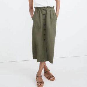 Madewell Paper Bag Button Skirt Olive Green Cotton